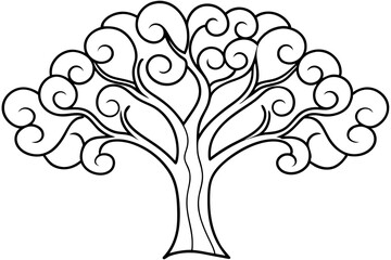 tree with curved branches line art vector silhouette on white background