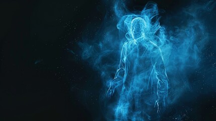 Ethereal Male Figure on Dark Background, Perfect for Halloween or Spooky Themes Generative AI