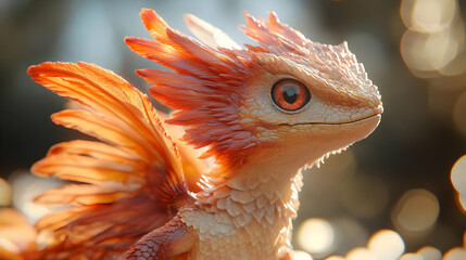 Cute Fantasy Creature Illustration with Orange and White Feathers