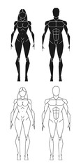 Man and woman body shape profile. Male and female geometric silhouette. Fitness and bodybuilding sign. Vector illustration image.