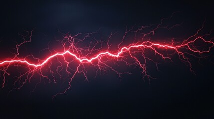 Dramatic display of red lightning illuminating the dark sky, showcasing the raw power of nature and the beauty of a thunderstorm.