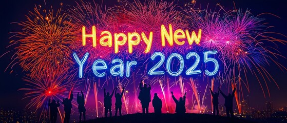 Celebrate the dawn of a new year with vibrant fireworks lighting up the night sky, filled with joy and hope for 2025. Embrace new beginnings.