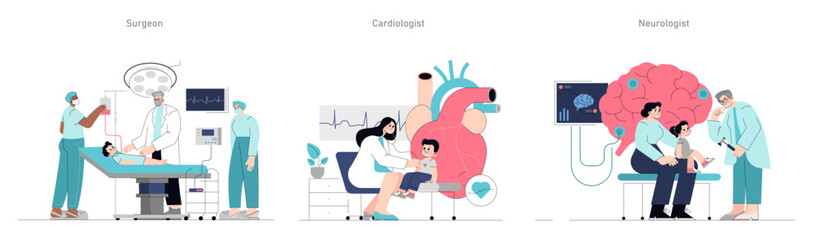 Pediatric Medical Appointment. Flat Vector Illustration