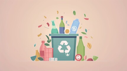 Obraz premium Eco-Friendly Recycling Bin with Recyclables for Waste Management Generative AI
