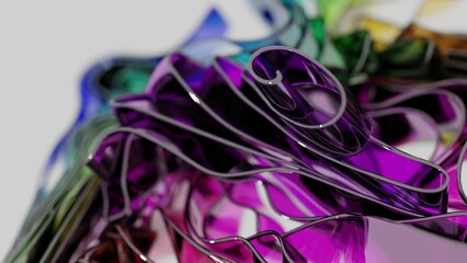 Abstract Green and Blue Flowing Sculpture on White Background