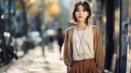 Fototapeta premium Casual Chic Street Fashion in Urban Setting Generative AI