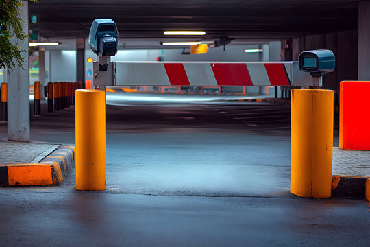 car park barrier with recoding CCTV camera, automatic entry system.