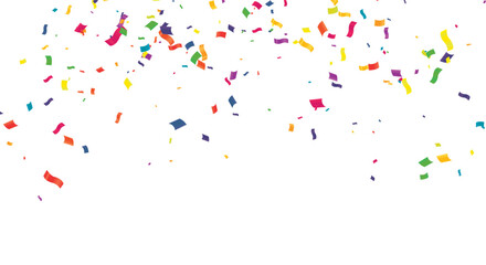 Celebration background template with confetti and colorful ribbons.