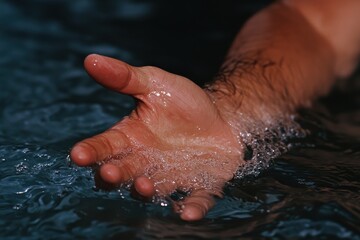 Fototapeta premium An inviting hand reaching forward through water, creating ripples. This image speaks to themes of connection, invitation, and human interaction.