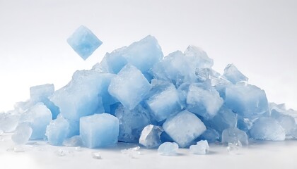 Obraz premium ice in white background,Ice cubes on white background. Heap of crushed ice cubes in white background wide shot.