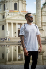 Fototapeta premium Young male tourist in the city of Vienna