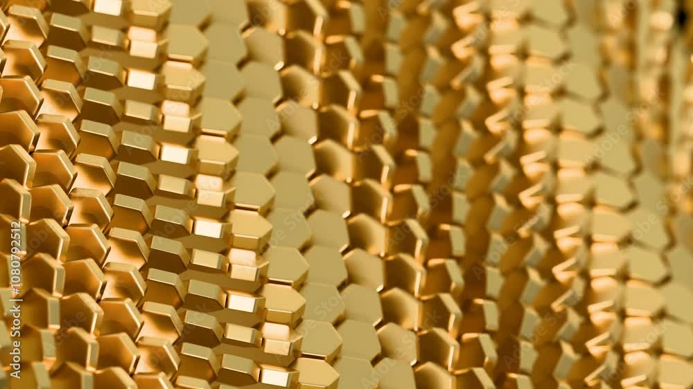 Aufkleber Abstract 3D Hexagonal Gold Pattern with Reflective Texture