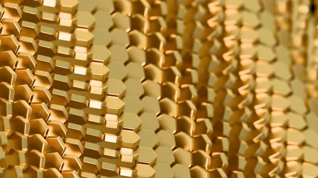 Abstract 3D Hexagonal Gold Pattern with Reflective Texture