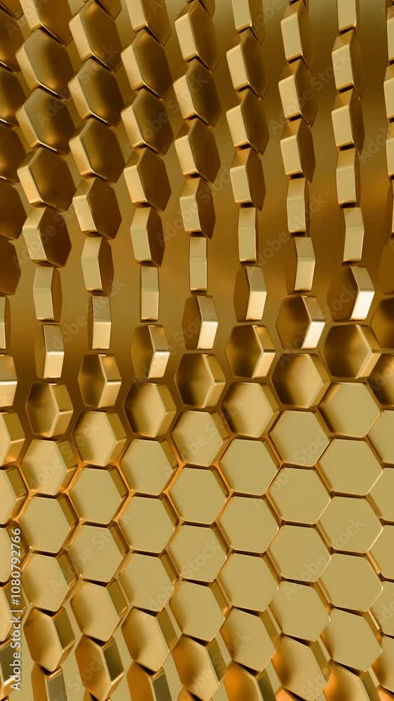 Aufkleber Abstract 3D Hexagonal Gold Pattern with Reflective Texture