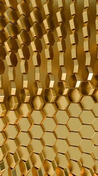 Abstract 3D Hexagonal Gold Pattern with Reflective Texture
