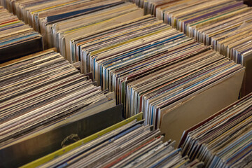 Photo of a stack of old vinyl records

