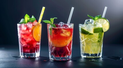 Summer Nights: Refreshing Cocktails on Dark Background Generative AI