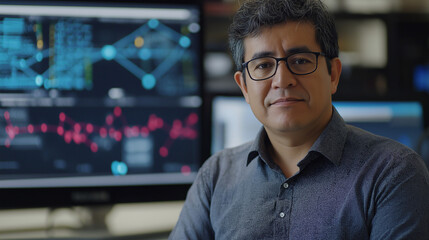 Network engineer monitoring network security in the control center