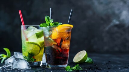 Vibrant Cocktails on Dark Background for Summer Fun Generative AI