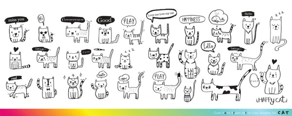 Cute cat doodle vector design,Cat hand drawn doodle cartoon,cat vector illustration for print, cute animal
