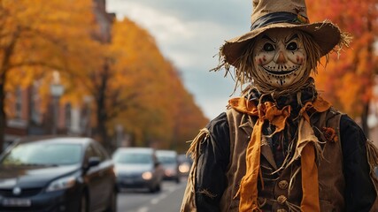 A spooky autumn Scarecrow welcomes you to Halloween.