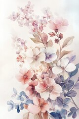 Fototapeta premium Artistic Floral Design for Wedding Invitation with Hand-Drawn Watercolor Bouquet and Elegant Vintage Elements