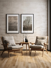 Modern Living Room Interior Design with Two Armchairs Coffee Table and Framed Artwork