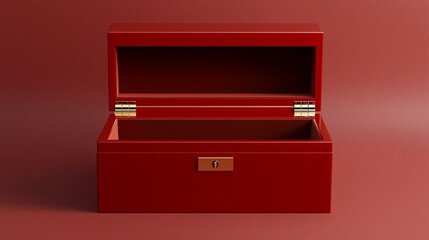 Deep Red of Sophisticated and Expensive. A sleek, red jewelry box with a polished finish and gold hinges, perched against a solid red backdrop, exudes elegance and sophistication.