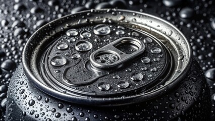 Black Wet Aluminum Can Mockup with Water Splashes - Macro Photography