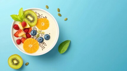 Fresh Smoothie Bowl with Colorful Fruits and Seeds