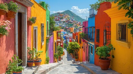 Fototapeta premium Savor the flavor indulge in spicy mexican enchiladas topped with melted cheese surrounded by colorful streets