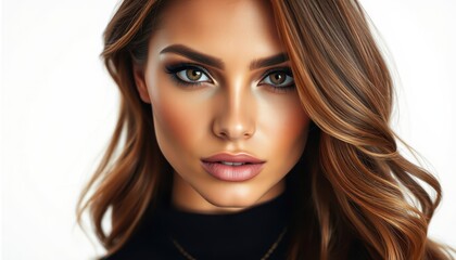 Captivating Portrait of a Young Woman with Stunning Features and Glossy Hair