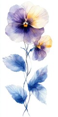 Hand-painted Pansy Bud: Watercolor Clip Art with Lilac and Yellow Blossom