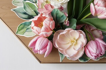 Elegant Floral Corner Accent with Blush Tulips and Delicate Gardenias in Watercolor