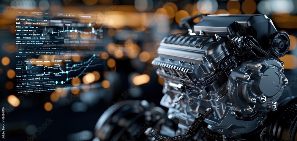 Poster turbocharger installation concept. close-up view of a high-performance engine, showcasing intricate 