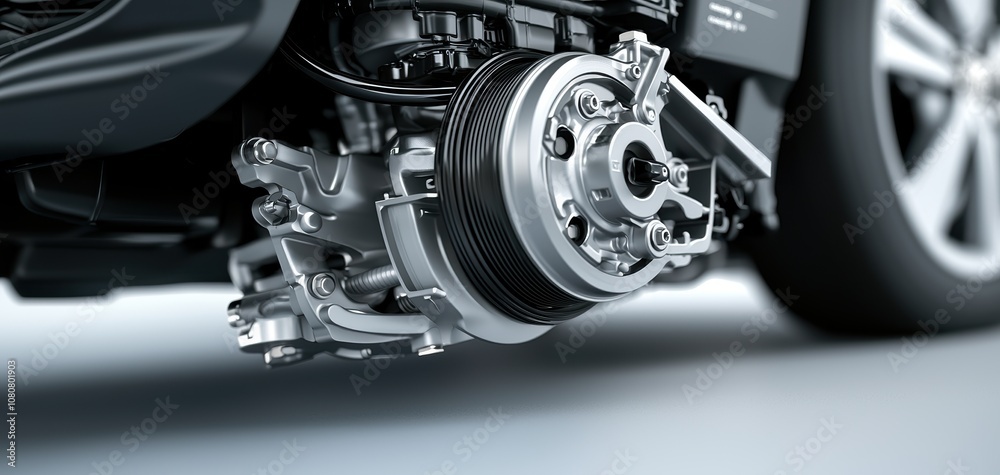 Poster turbocharger installation concept. a close-up view of a car engine component, showcasing intricate p