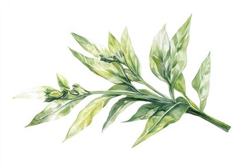 Fototapeta premium Wild Herb Plantain. Hand Drawn Watercolor Illustration of Medicinal Herb Isolated on White