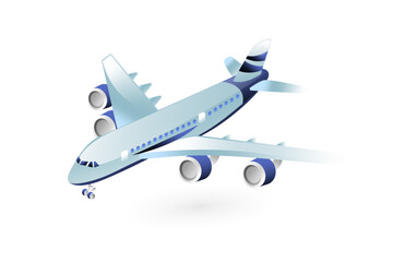 Realistic illustration of a passenger aircraft in 3D style.