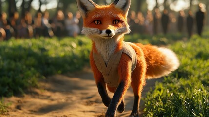 A stylish fox walks on a runway.