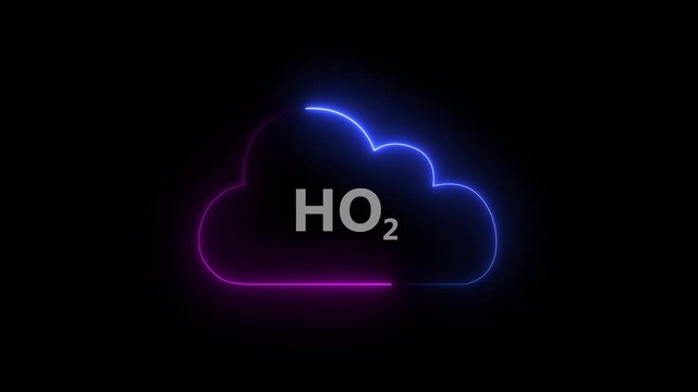 Artistic hydrogen peroxide with cloud icon neon line animation.