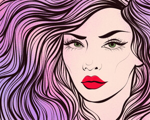 Elegant woman with flowing hair and intense gaze