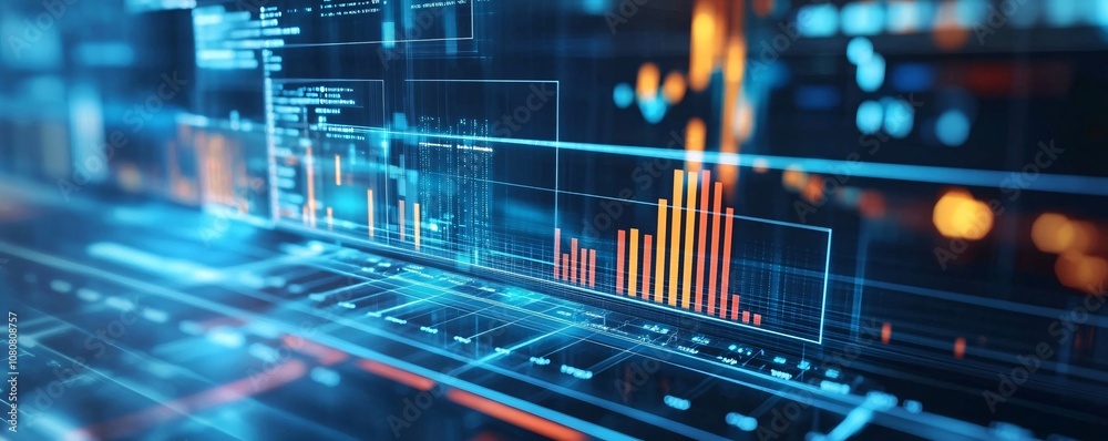 Aufkleber Programming code and statistics showing on multiple screens in data center