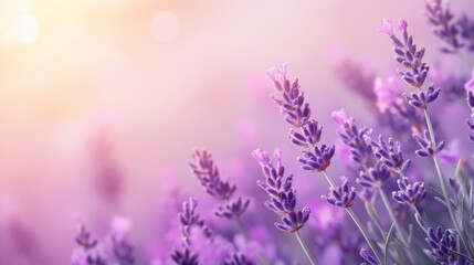 Naklejka premium Delicate Lavender Blooms Bathed in Soft Light, Capturing the Essence of Serenity and Natural Beauty in a Lush Garden Setting During Sunrise or Sunset