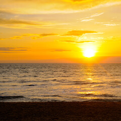 Sea and bright sunset. Concept - travel.