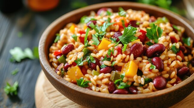 Bulgar wheat risotto featuring vibrant vegetables and kidney beans