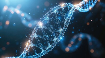 Digital DNA double helix against a high-tech background, symbolizing advances in genetic modification