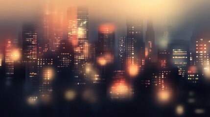 Fototapeta premium Dreamy Cityscape with Blurred Lights at Dusk, Capturing the Enchanting Ambiance of a Vibrant Urban Landscape