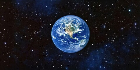 Obraz premium Stunning View of Earth from Space Surrounded by Stars and Deep Cosmic Background, Capturing the Beauty of Our Planet in a Vast Universe of Galaxies and Nebulae