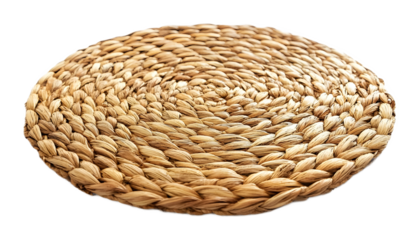 Round woven straw mat on a transparent background. isolated background.