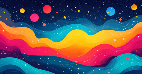 Fototapeta premium Wavy Rainbow Copy Space, 2025 New Year's Background Illustration